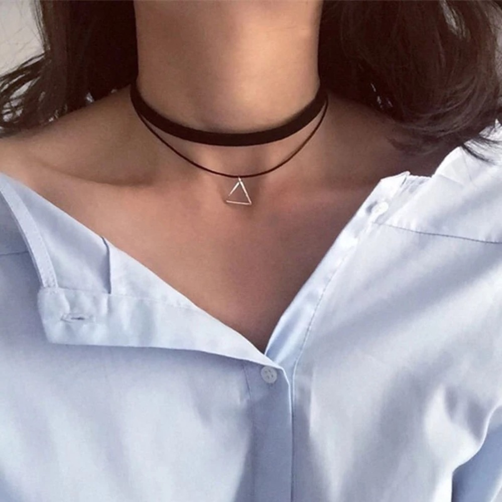 🎉 New Black Layered Triangle Choker Necklace